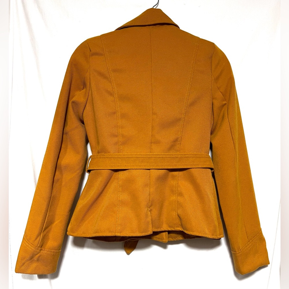 Vintage Y2K Paris Blues Mustard Yellow Wool Blend Double Breasted Pea Coat - Picture 8 of 11